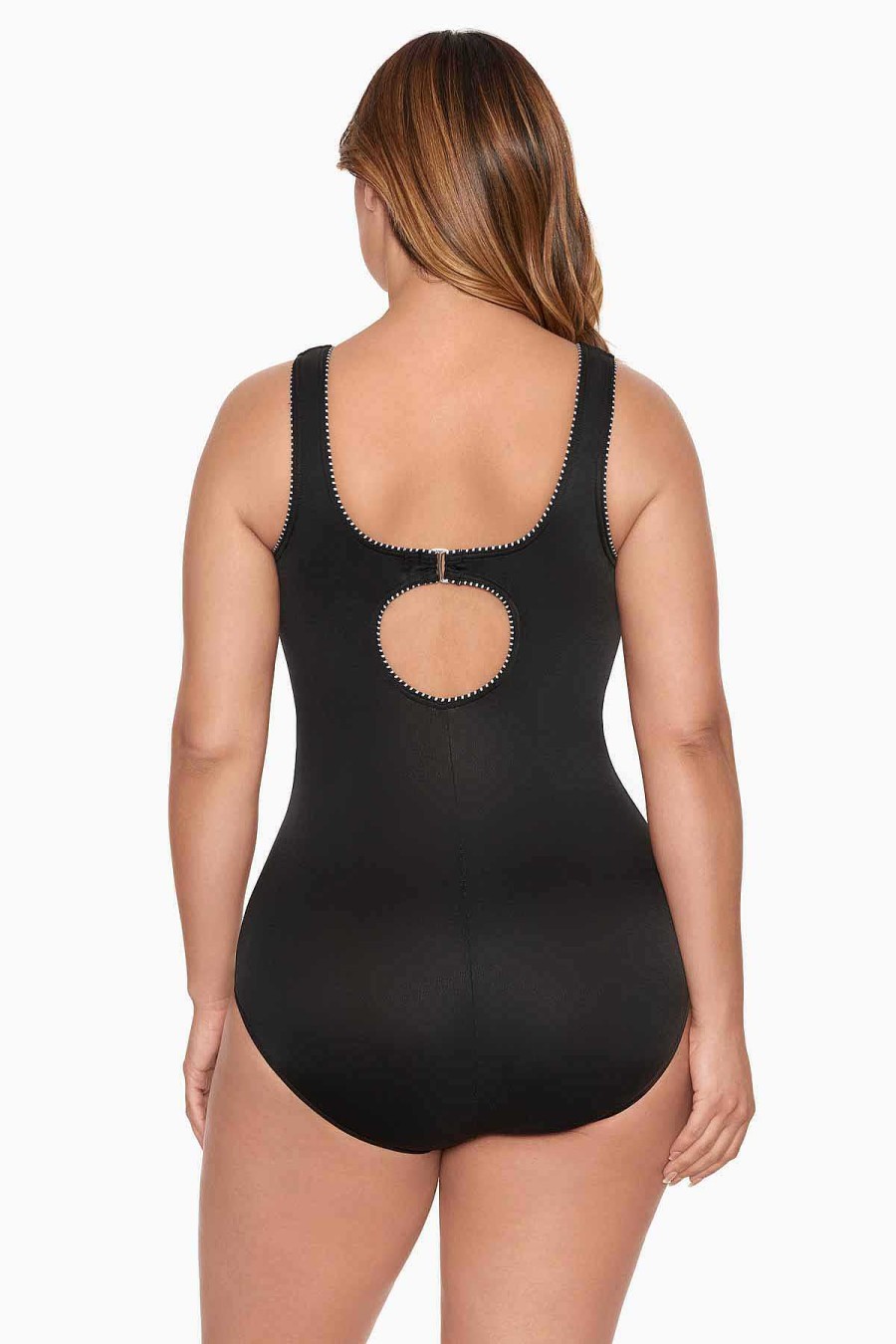 Miraclesuit Plus Size Colorblock Touche One Piece Swimsuit Black/White New