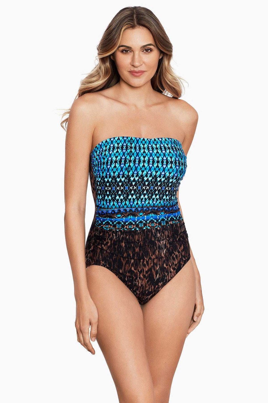 Miraclesuit Untamed Avanti Bandeau Swimsuit Brown/Multi Clearance