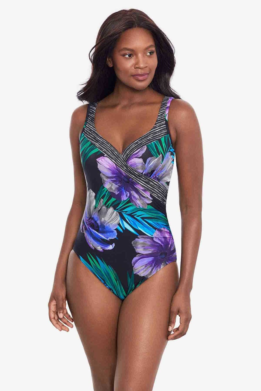 Miraclesuit Flora Aura It'S A Wrap One Piece Swimsuit Black/Multi Hot