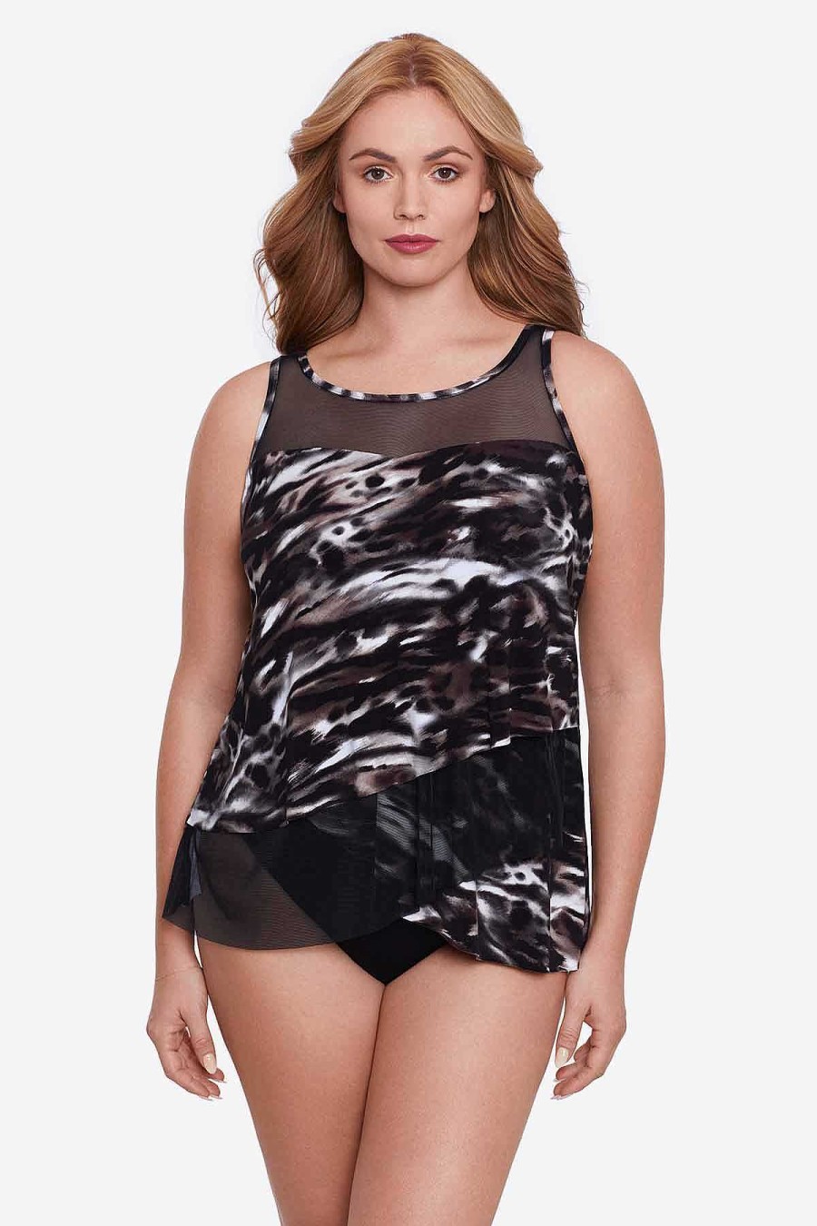 Miraclesuit Plus Size Tempest Mirage Tankini Top Black/Brown Best