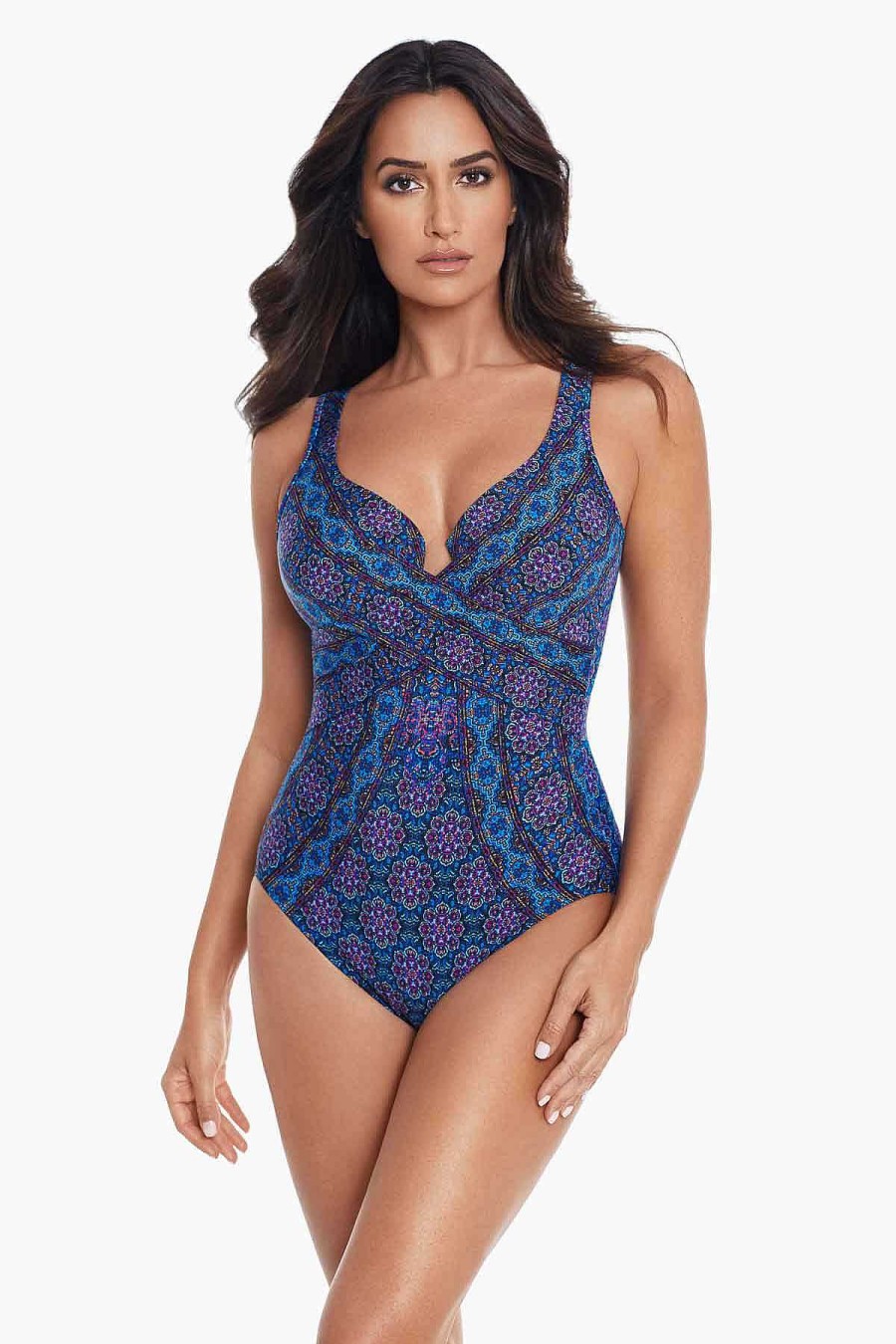 Miraclesuit Danube Bleu Criss Cross Escape One Piece Swimsuit Multi Best