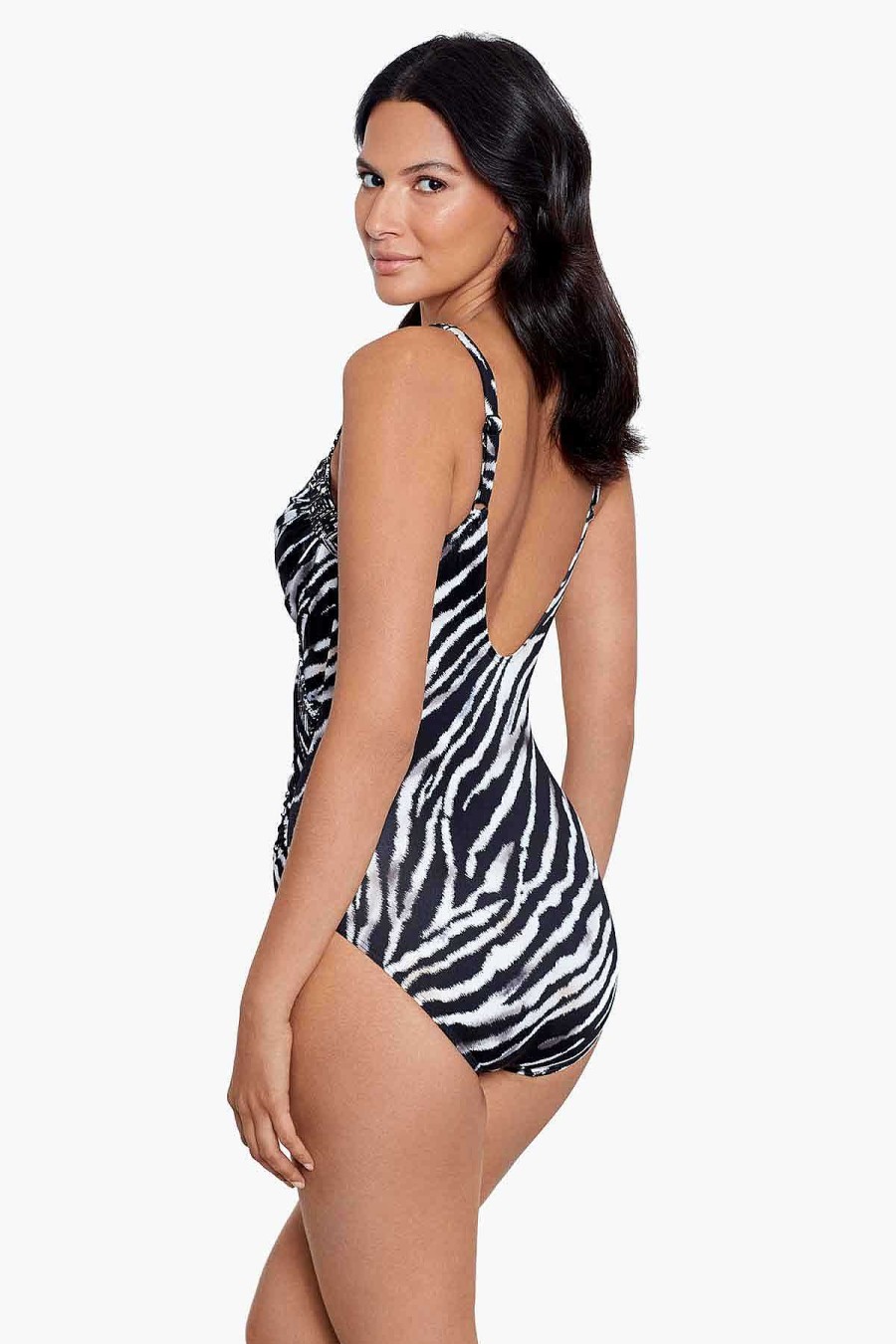 Miraclesuit Tigre Sombre Sanibel One Piece Swimsuit Black/White New