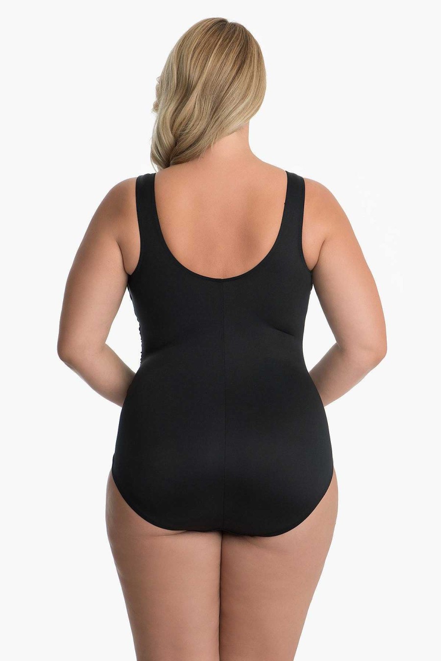 Miraclesuit Plus Size Solid Sideswipe One Piece Swimsuit Black Clearance