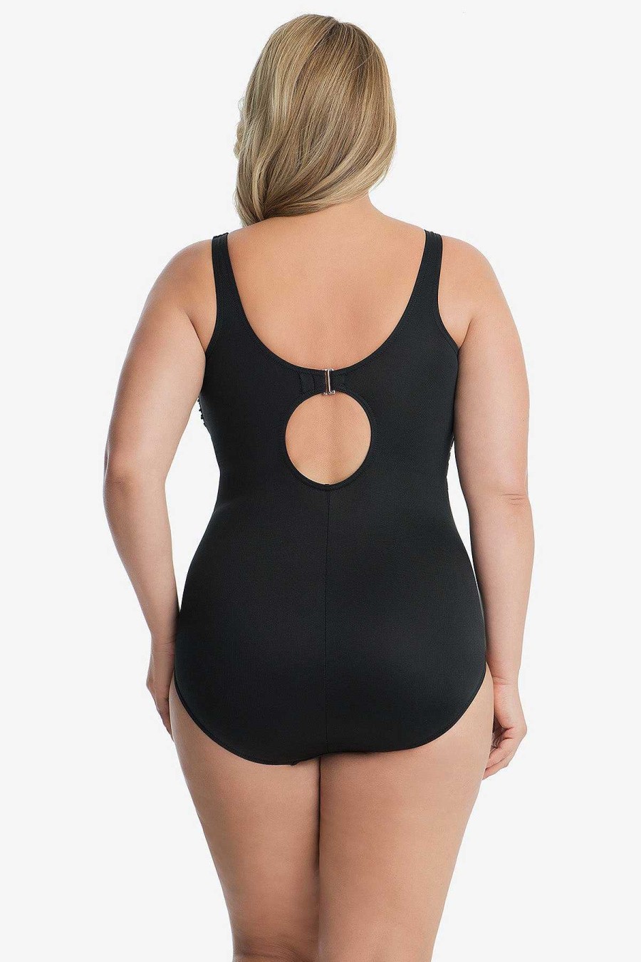 Miraclesuit Plus Size Colorblock Helix One Piece Swimsuit Black/White New