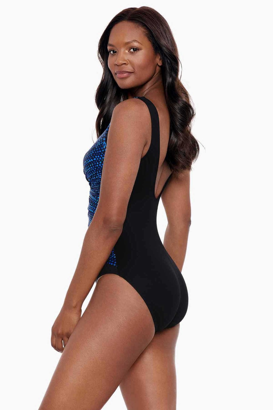 Miraclesuit Dot Com Layered Escape One Piece Swimsuit Blue/Multi New