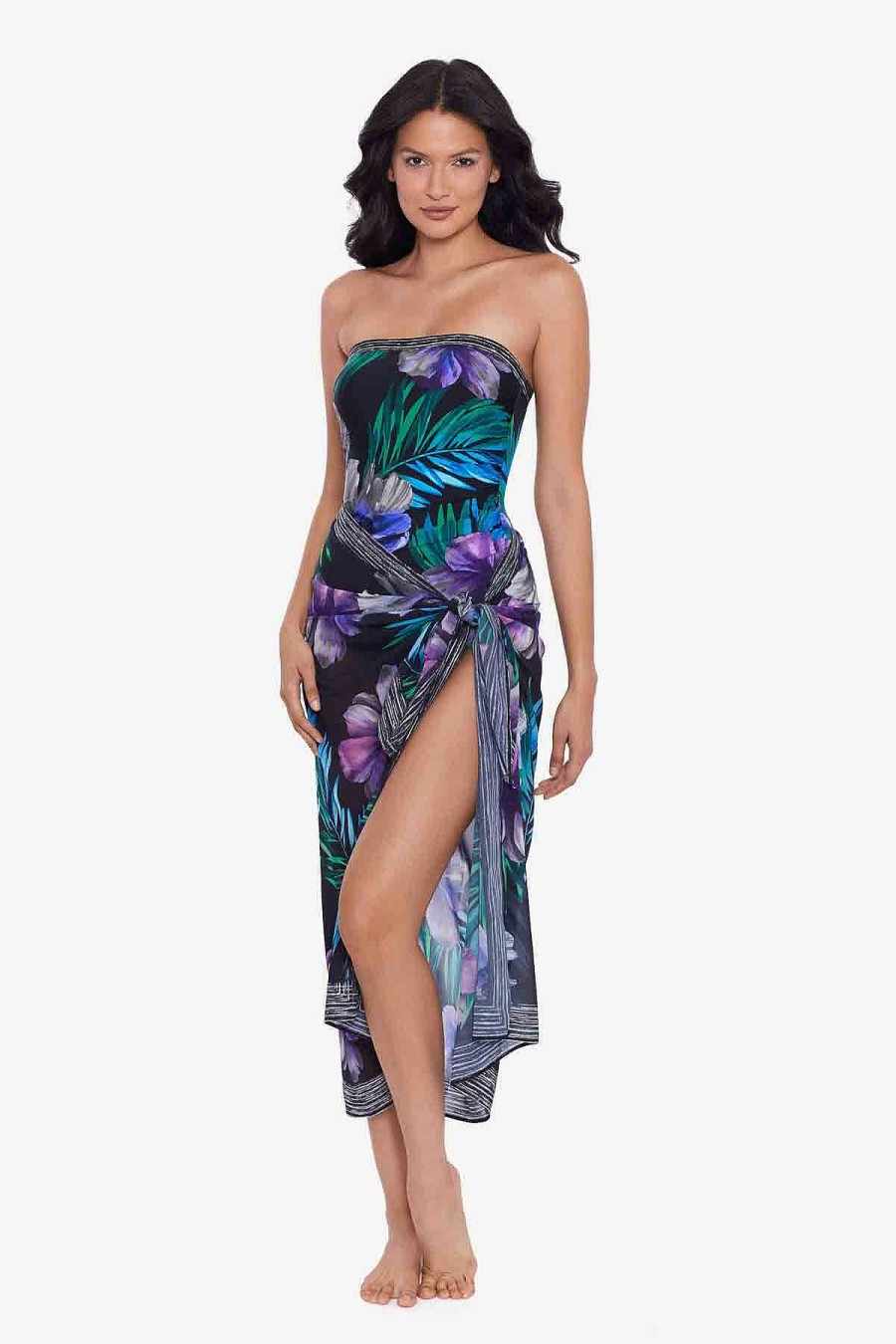 Miraclesuit Flora Aura Scarf Pareo Swim Cover Up Black/Multi New