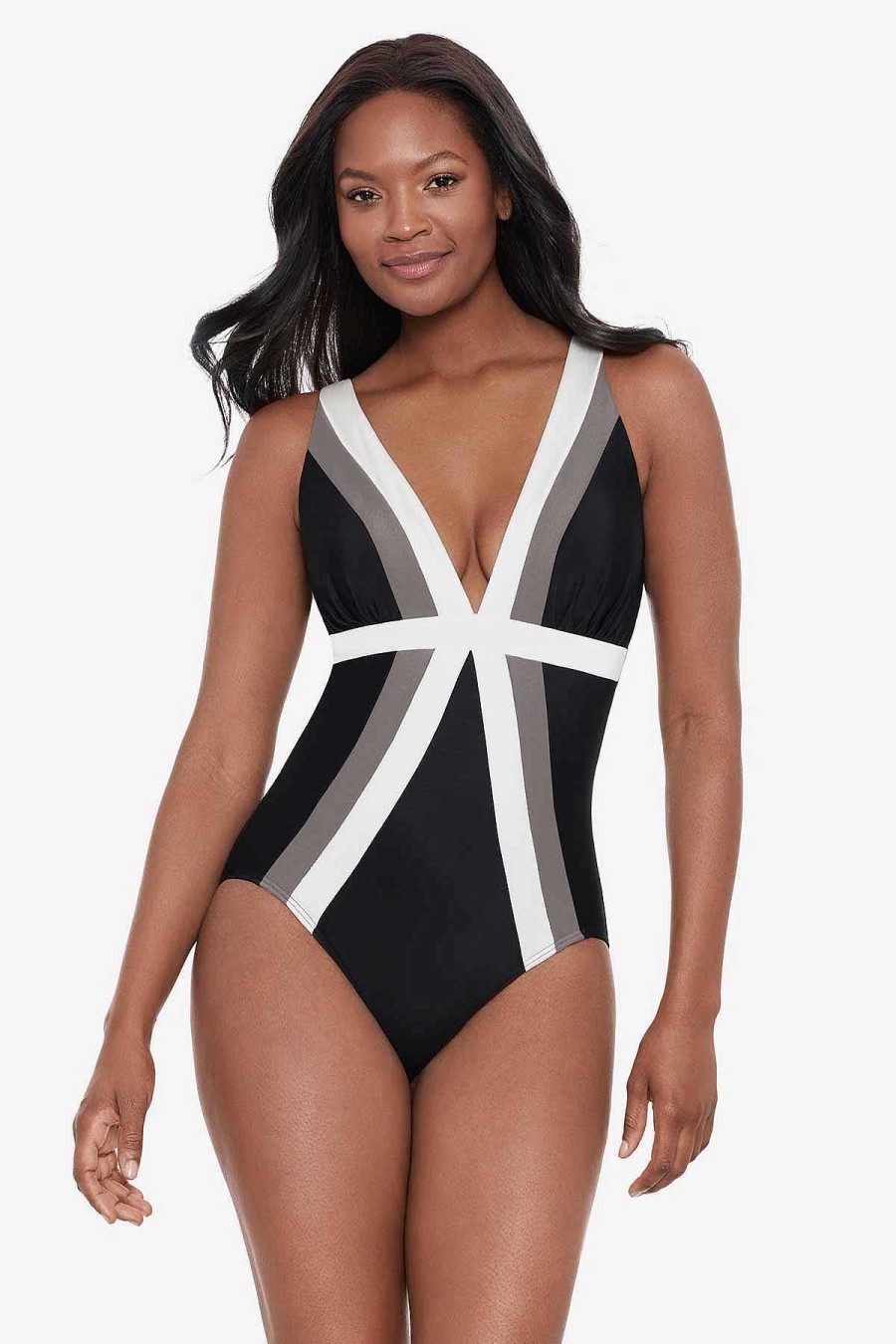 Miraclesuit Spectra Trilogy One Piece Swimsuit Black/White New