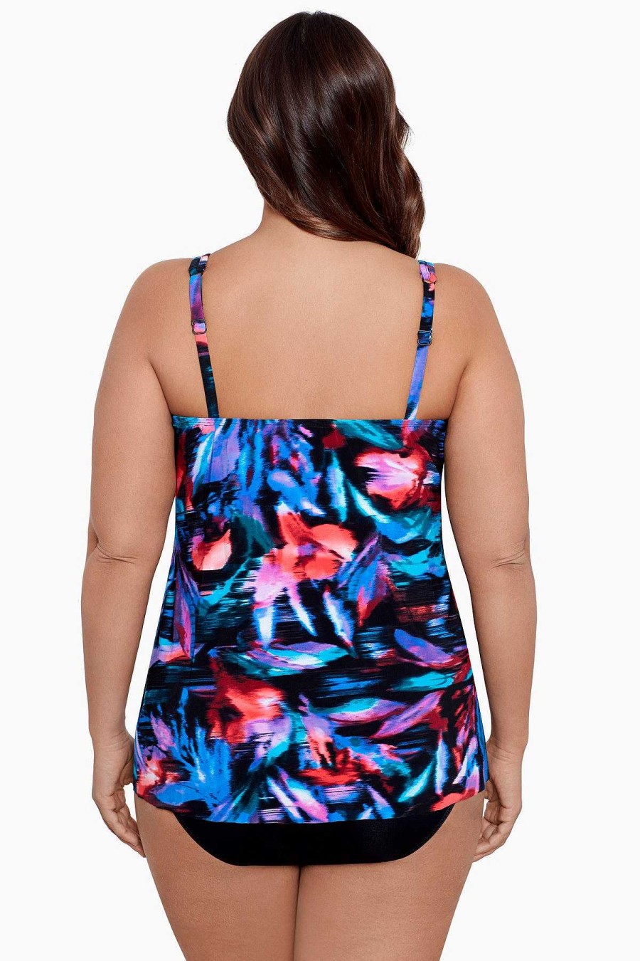 Miraclesuit Plus Size Fuego Floral Mirage Tankini Top Black/Multi New