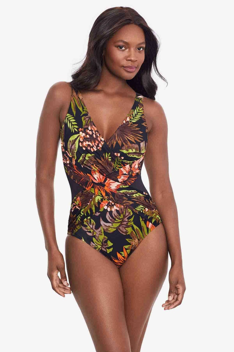 Miraclesuit Botanico Crossover One Piece Swimsuit Black/Multi New