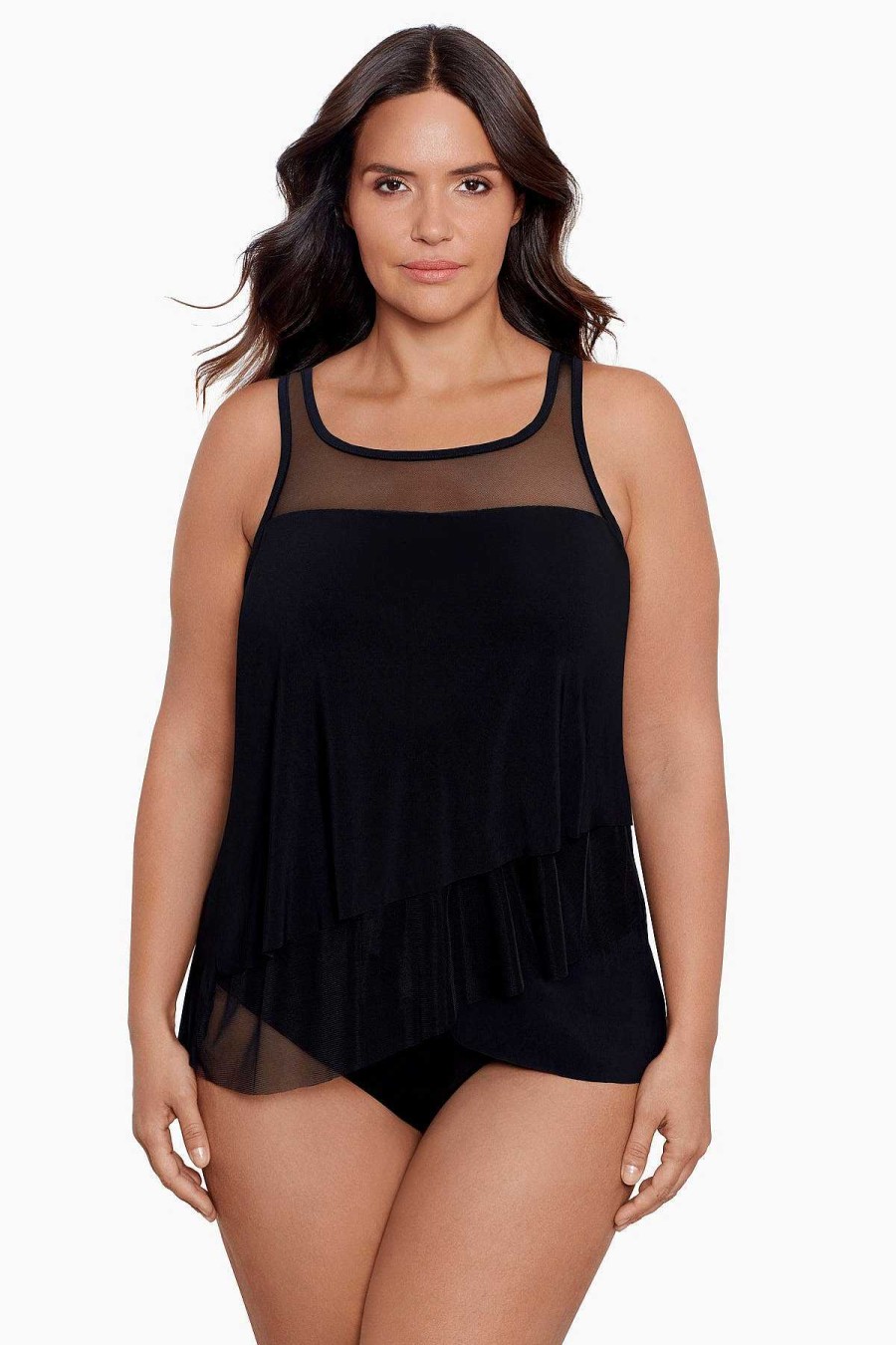 Miraclesuit Plus Size Illusionists Mirage Underwire Tankini Top Black Hot