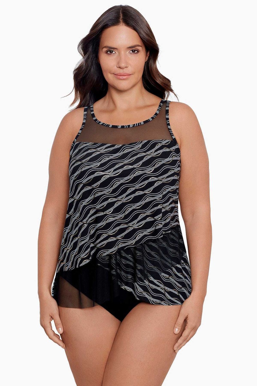 Miraclesuit Plus Size Linked In Mirage Tankini Top Black/Multi Best