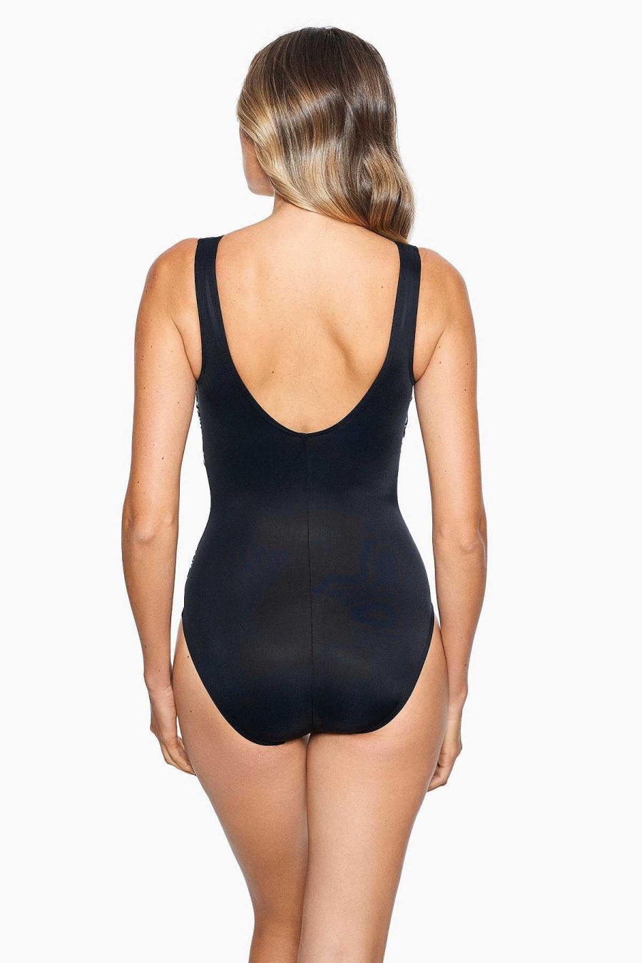 Miraclesuit Zari Brio One Piece Swimsuit Black/White New