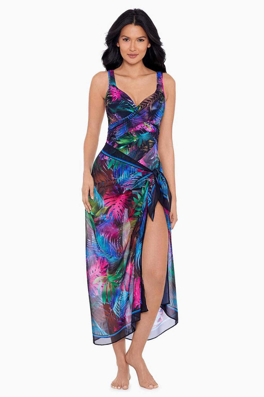 Miraclesuit Pixel Palmas Scarf Pareo Swim Cover Up Black/Multi Online