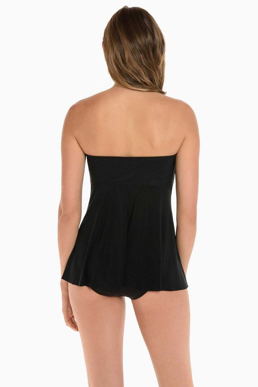 Miraclesuit Rock Solid Cadiz Bandeau Tankini Top Black New