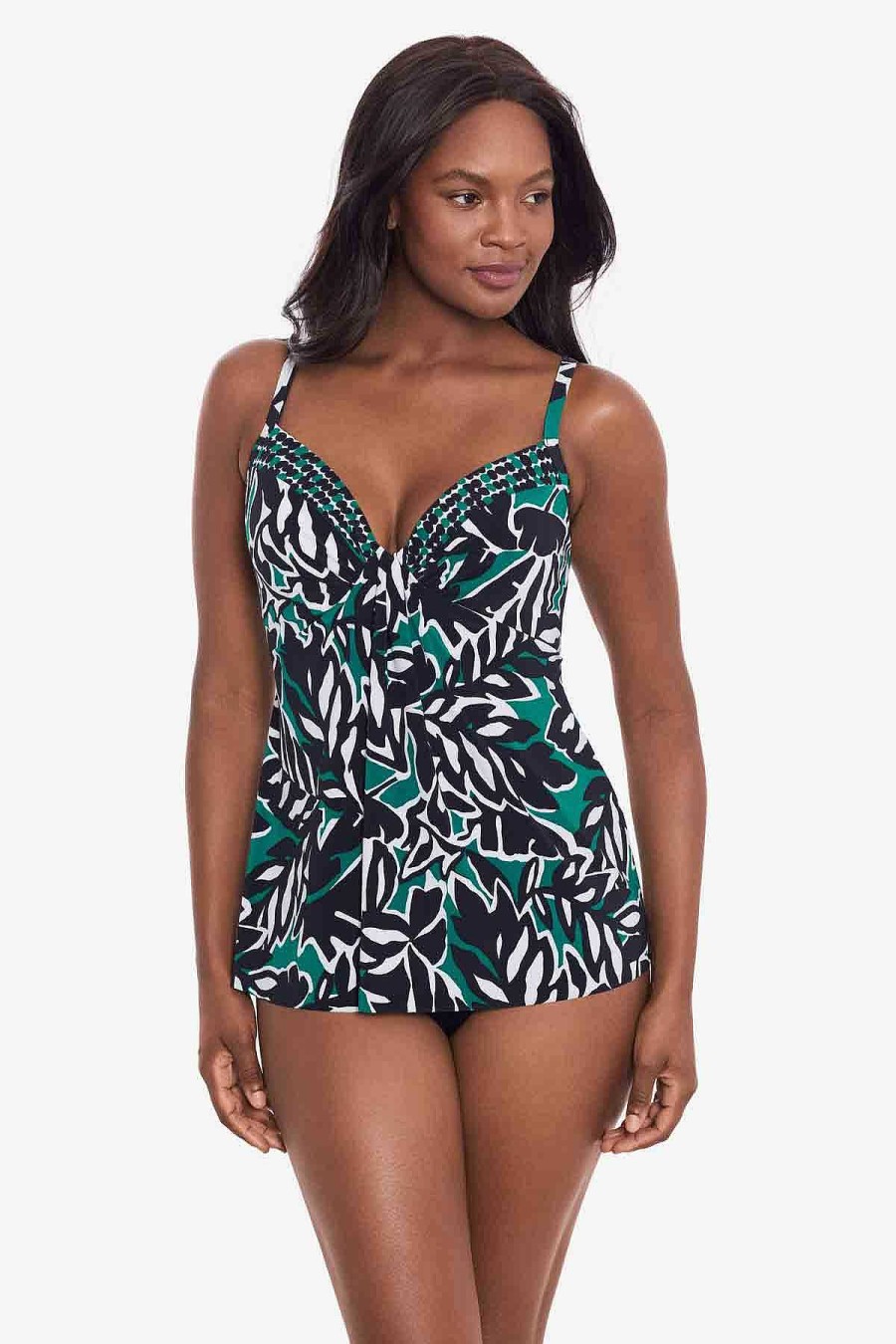 Miraclesuit Palma Verde Marina Tankini Top Black/Multi New