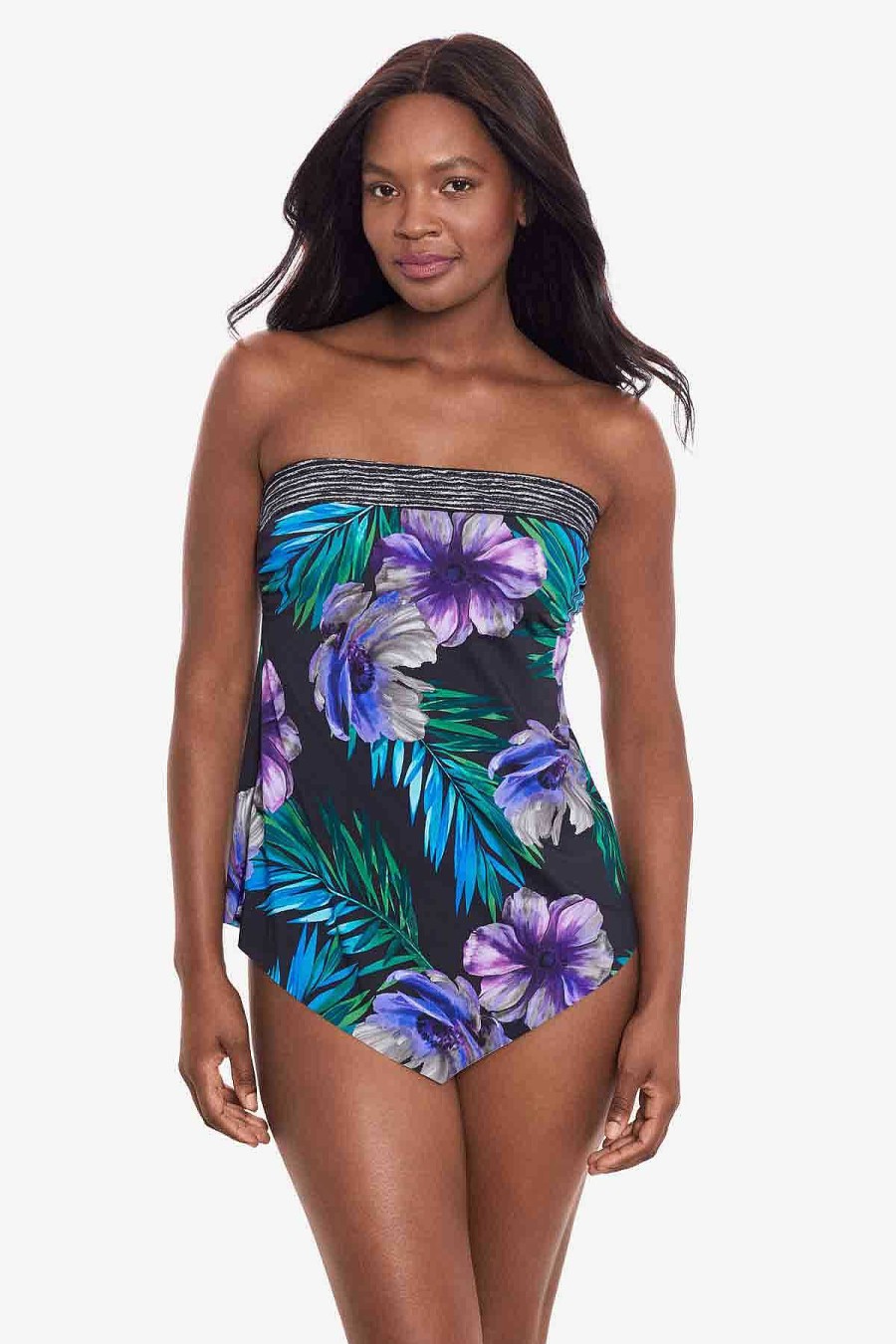 Miraclesuit Flora Aura Hankini Tankini Top Black/Multi New