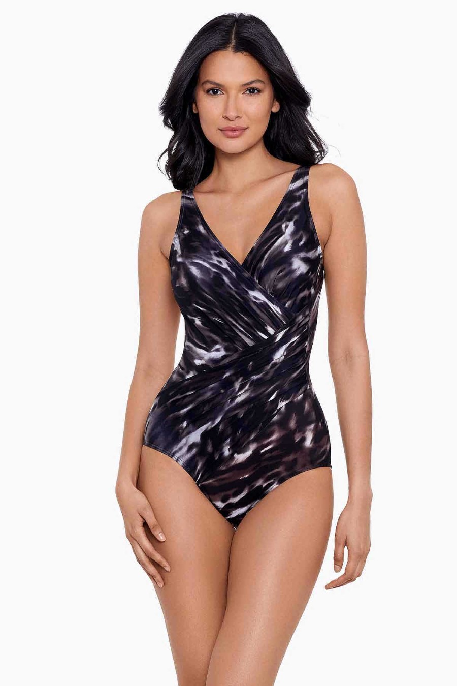 Miraclesuit Tempest Oceanus One Piece Swimsuit Ddd-Cup Black/Brown Clearance