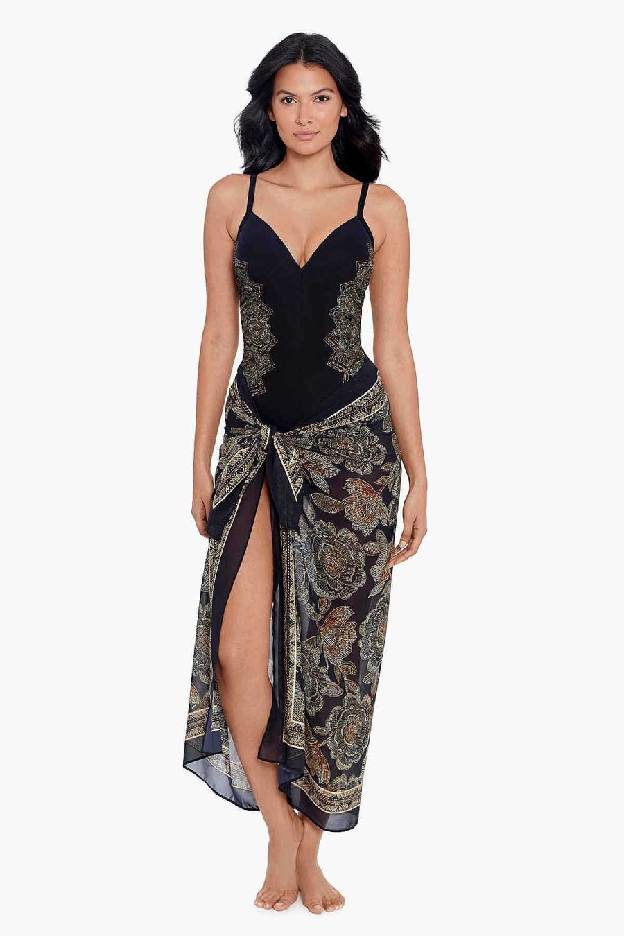 #N/A Petal Pusher Scarf Pareo Swim Cover Up Black/Multi Clearance