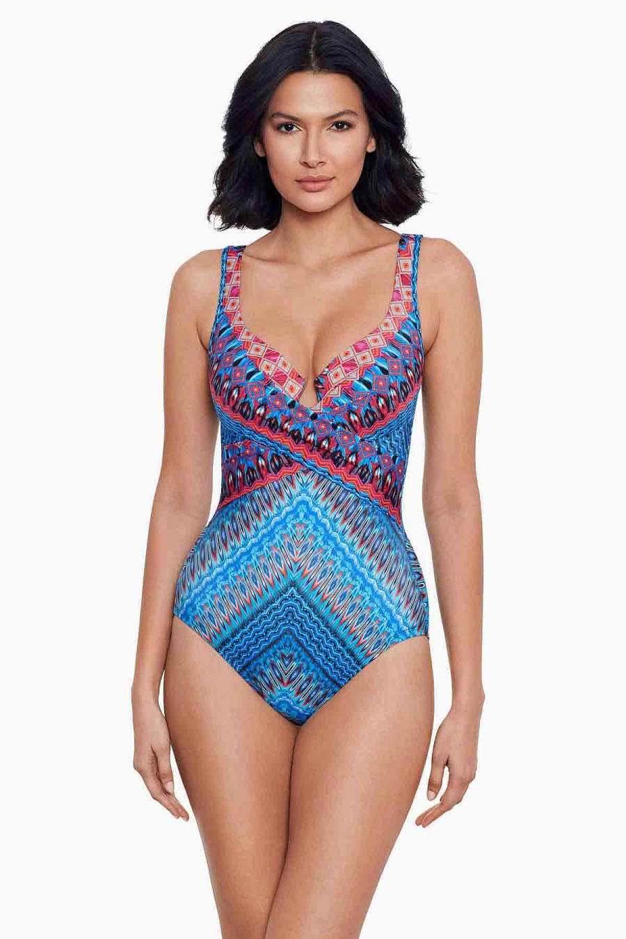 Miraclesuit Casablanca Criss Cross Escape One Piece Swimsuit Blue Hot