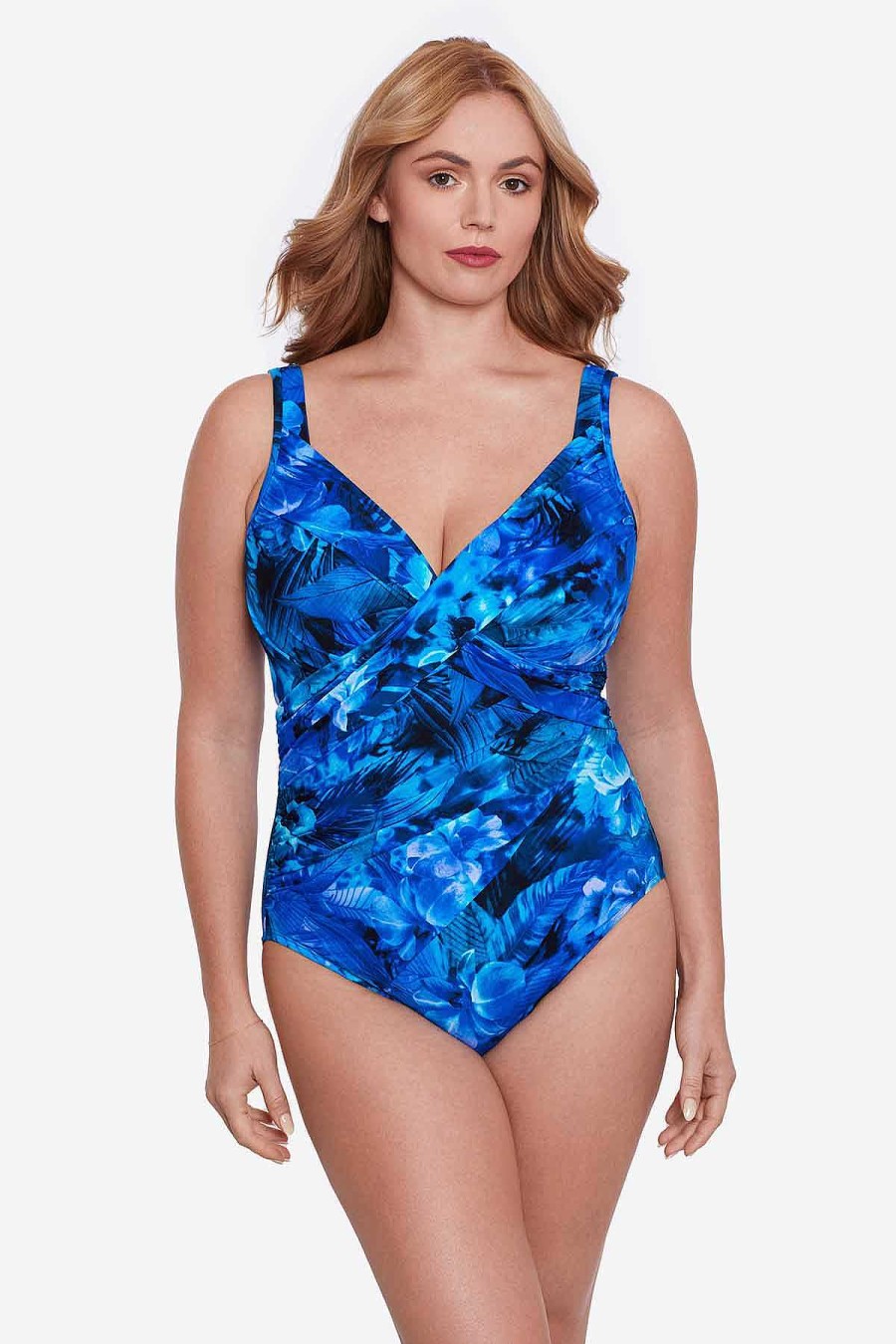 Miraclesuit Plus Size Sous Marine Revele One Piece Swimsuit Blue/Multi New