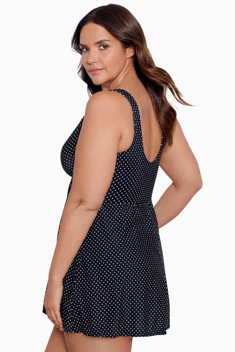 Miraclesuit Plus Size Pin Point Marais One Piece Swim Dress Black/White Best