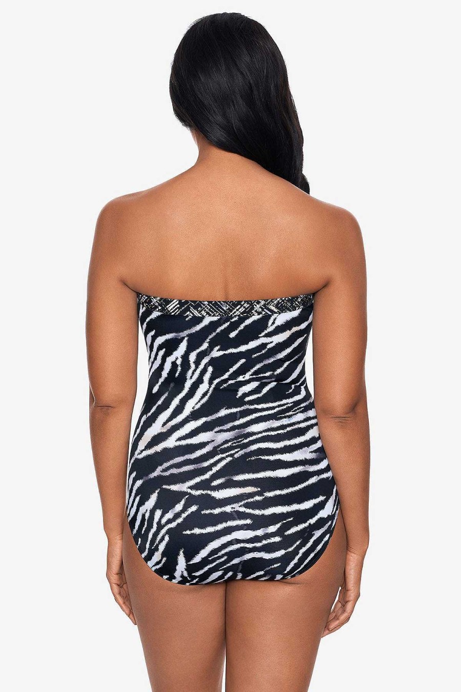 Miraclesuit Tigre Sombra Avanti Bandeau Swimsuit Black/White Wholesale