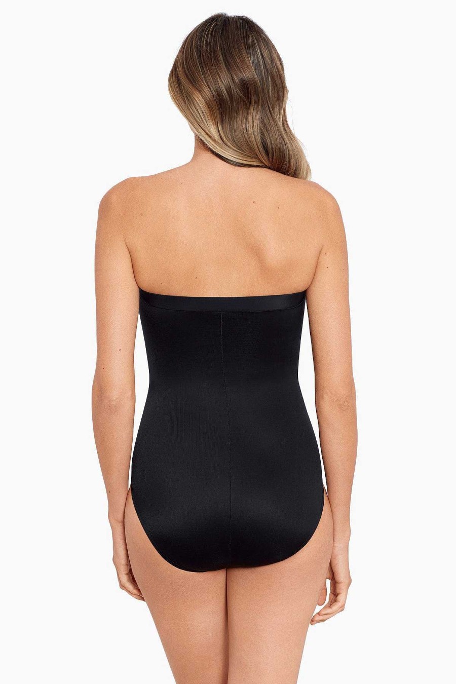 Miraclesuit Long Torso Avanti Bandeau One Piece Swimsuit Black New