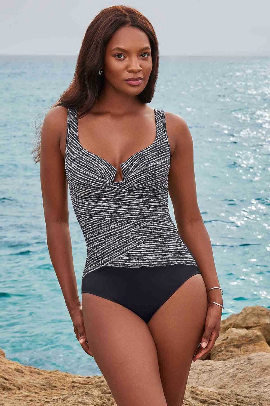 Miraclesuit Selenite Layered Escape One Piece Swimsuit Black/White Clearance