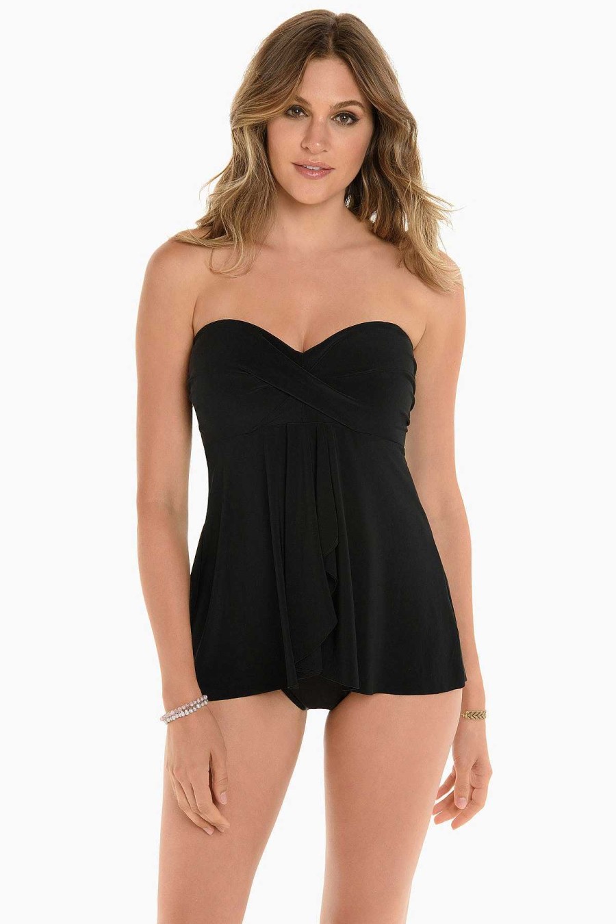 Miraclesuit Rock Solid Cadiz Bandeau Tankini Top Black Clearance