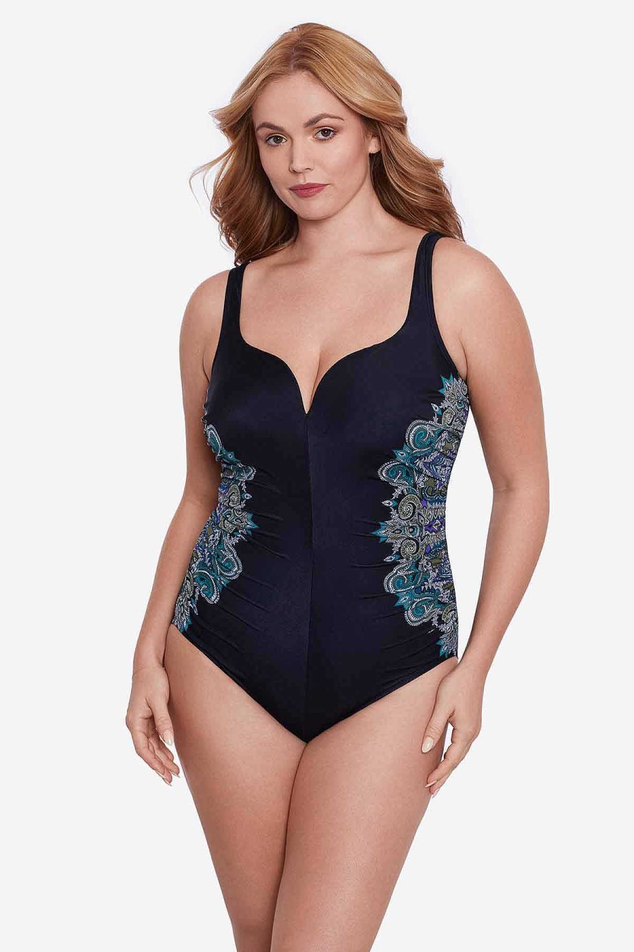 Miraclesuit Plus Size Precioso Temptress One Piece Swimsuit Black/Multi Clearance