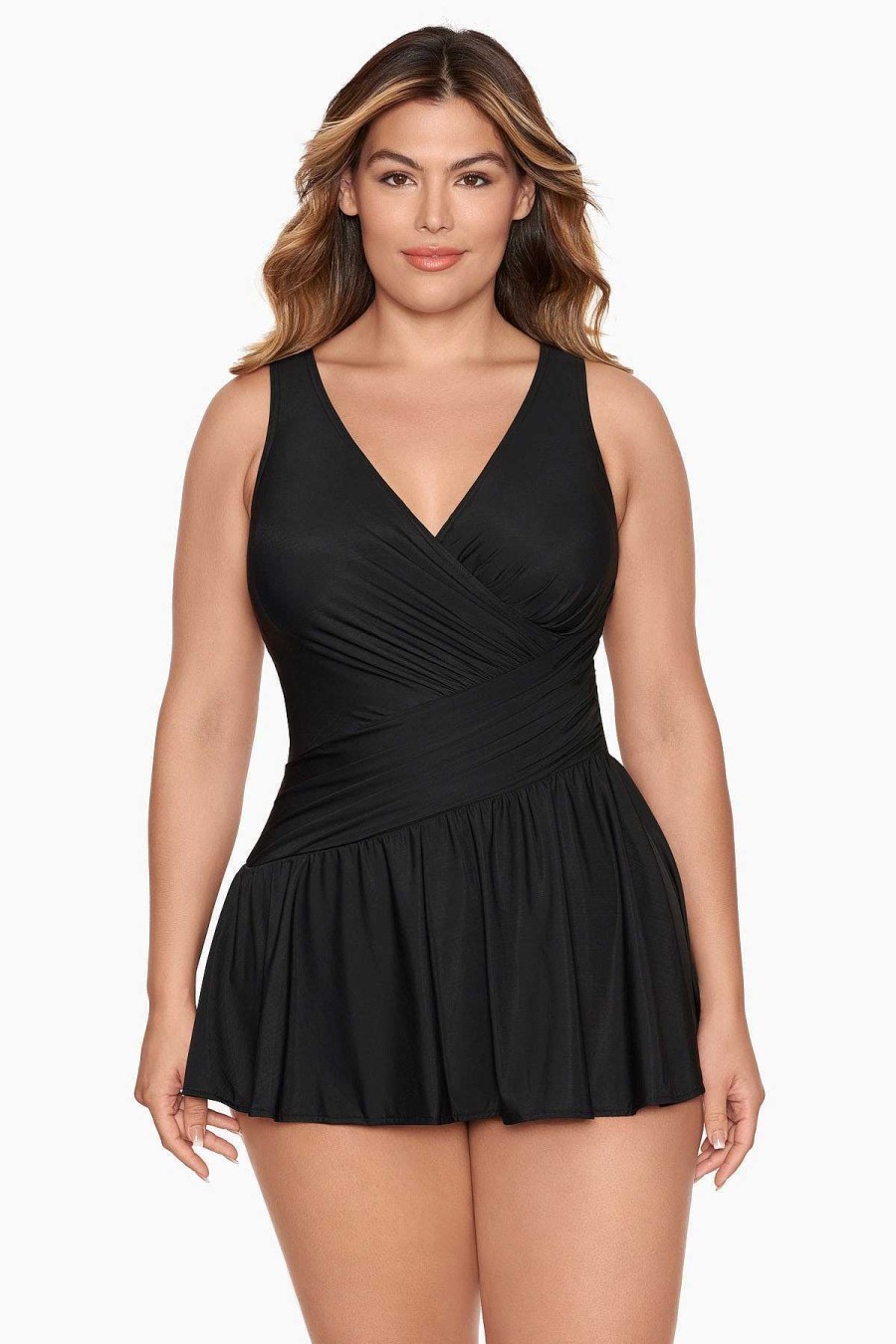 Miraclesuit Plus Size Aurora Swim Dress Black Clearance