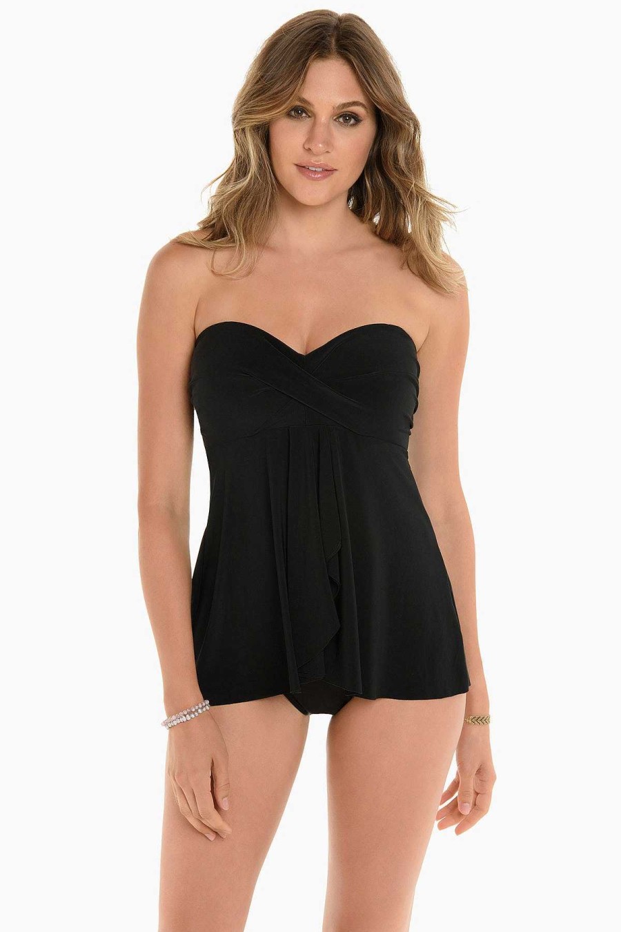 Miraclesuit Rock Solid Cadiz Bandeau Tankini Top Black New