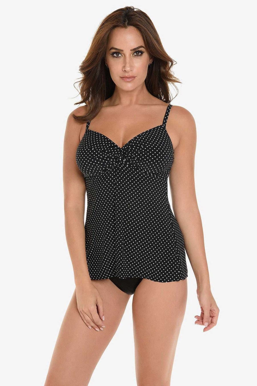 Miraclesuit Pin Point Roswell Tankini Top Black/White New