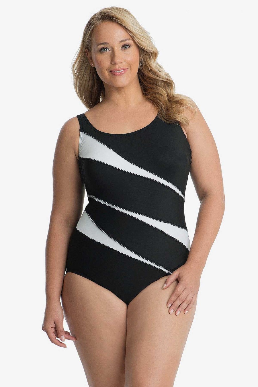 Miraclesuit Plus Size Colorblock Helix One Piece Swimsuit Black/White Best