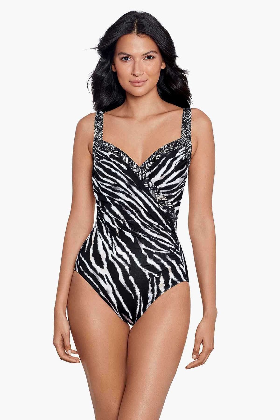 Miraclesuit Tigre Sombre Sanibel One Piece Swimsuit Black/White New