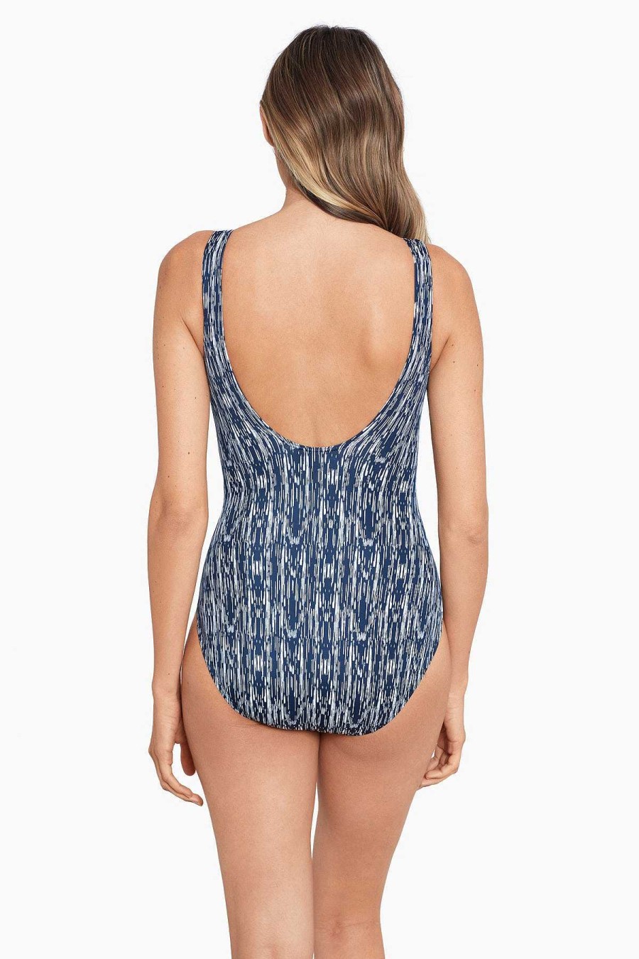 Miraclesuit Silver Shores Criss Cross Escape One Piece Swimsuit Midnight Blue/White Best