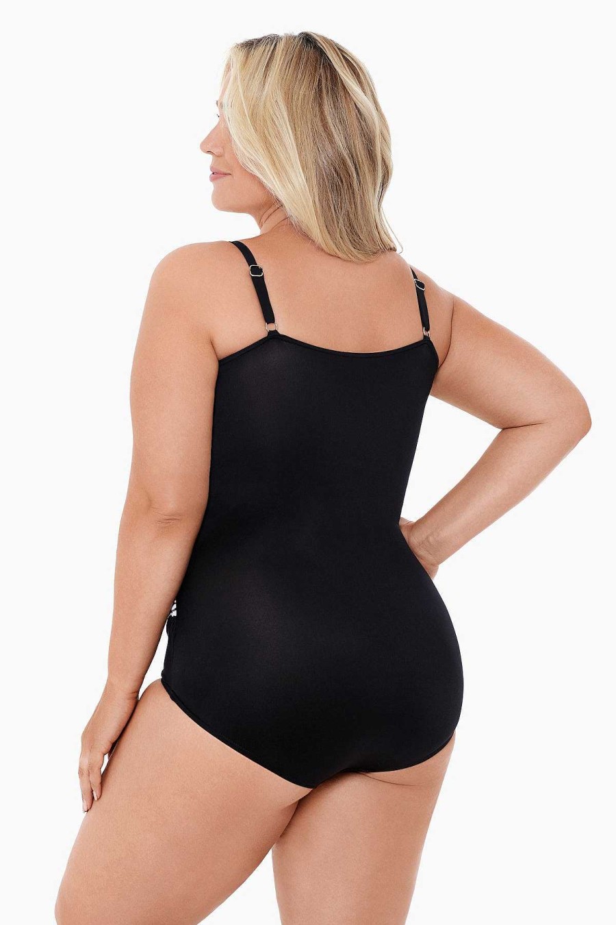 Miraclesuit Plus Size Sub Rosa Sanibel One Piece Swimsuit Black/White Clearance