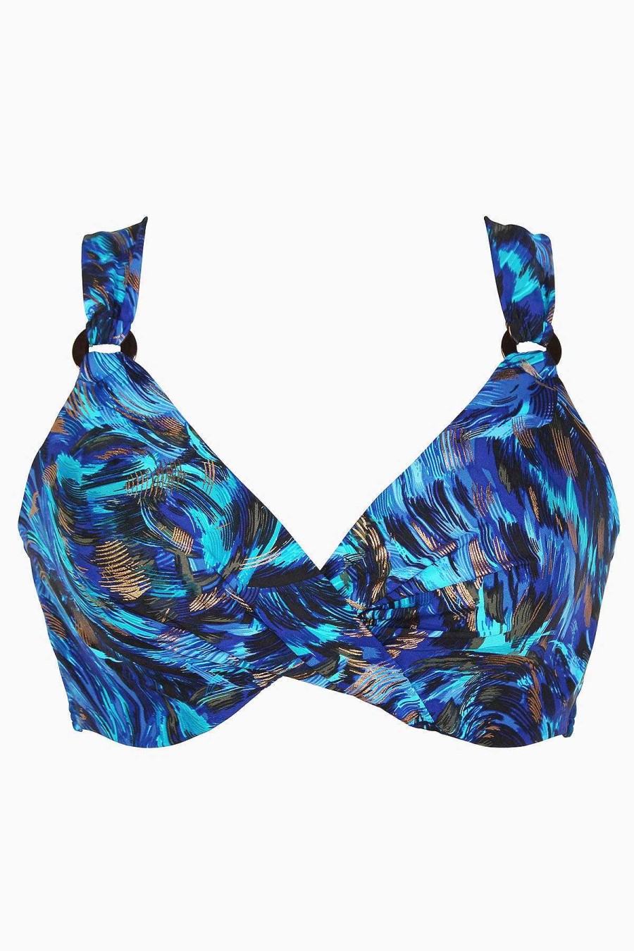 Miraclesuit Fandango Plunge Swim Bra Top Blue/Multi New