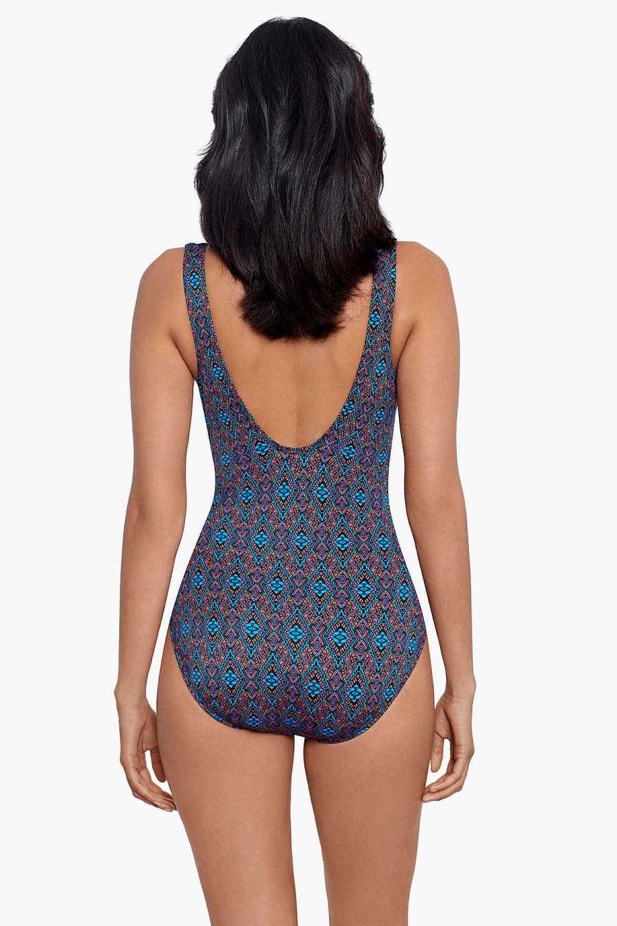 Miraclesuit Romani Criss Cross Escape One Piece Swimsuit Multi New