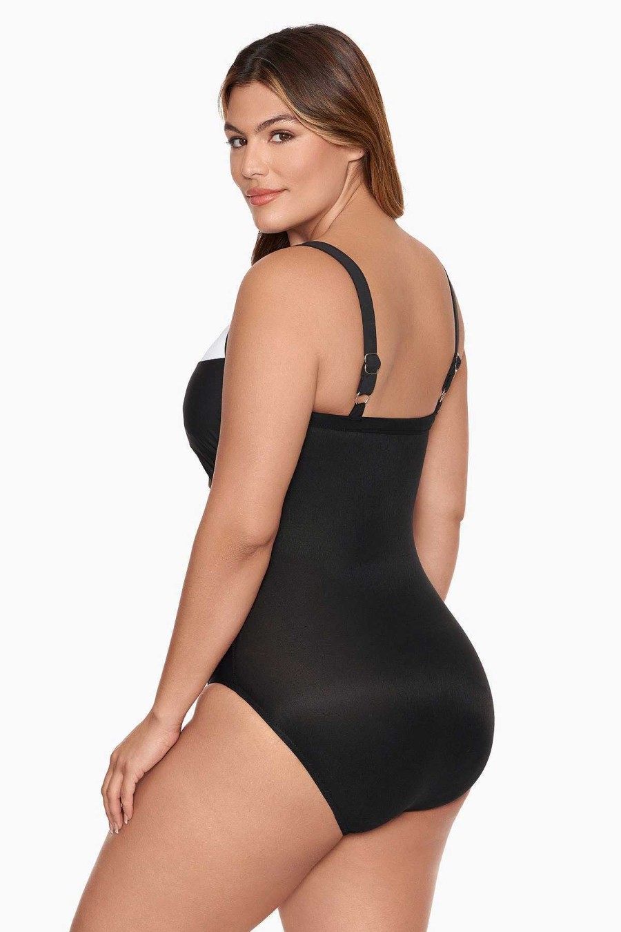 Miraclesuit Colorblock Kara One Piece Swimsuit Dd-Cup Black/White New