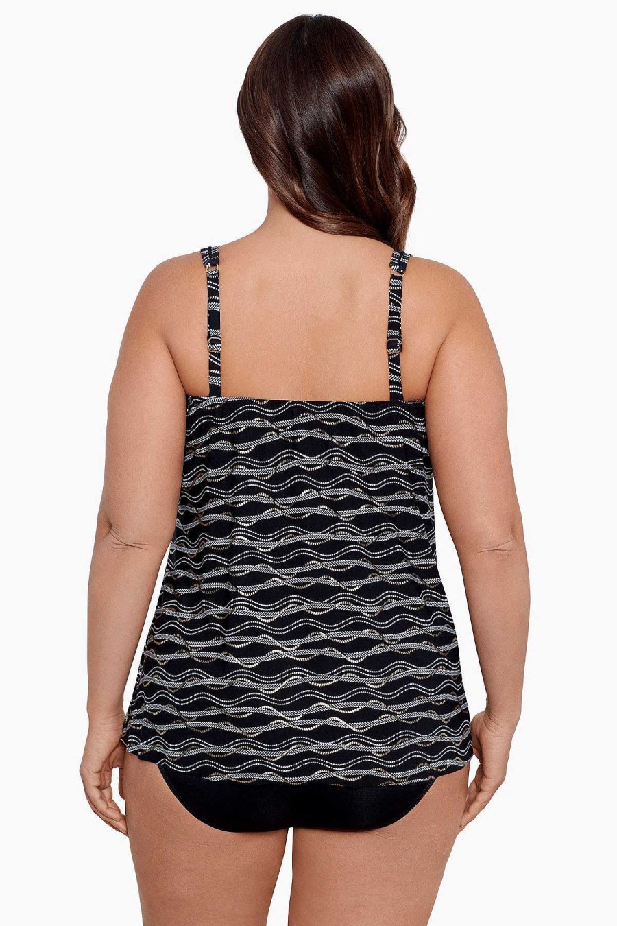 Miraclesuit Plus Size Linked In Mirage Tankini Top Black/Multi Clearance