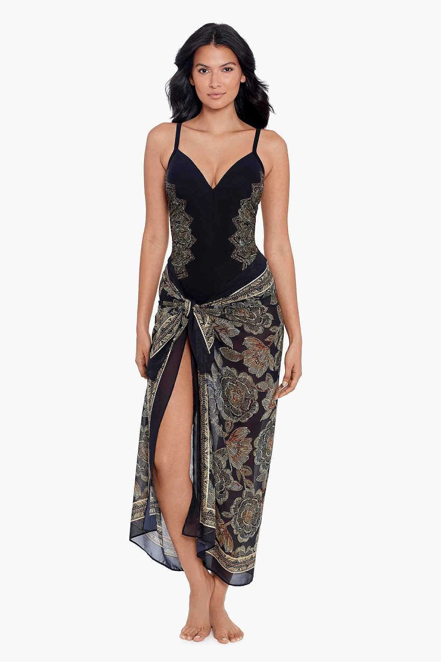 #N/A Petal Pusher Scarf Pareo Swim Cover Up Black/Multi New