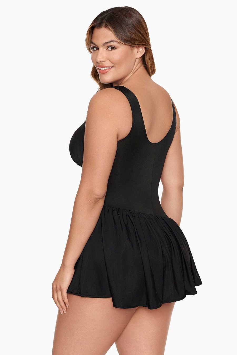 Miraclesuit Plus Size Aurora Swim Dress Black New