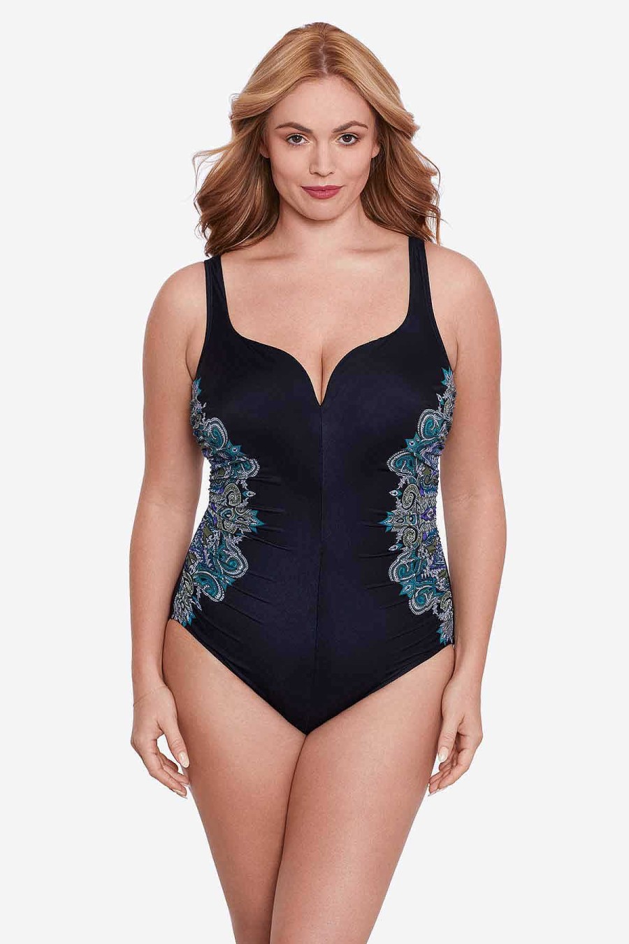 Miraclesuit Plus Size Precioso Temptress One Piece Swimsuit Black/Multi Clearance