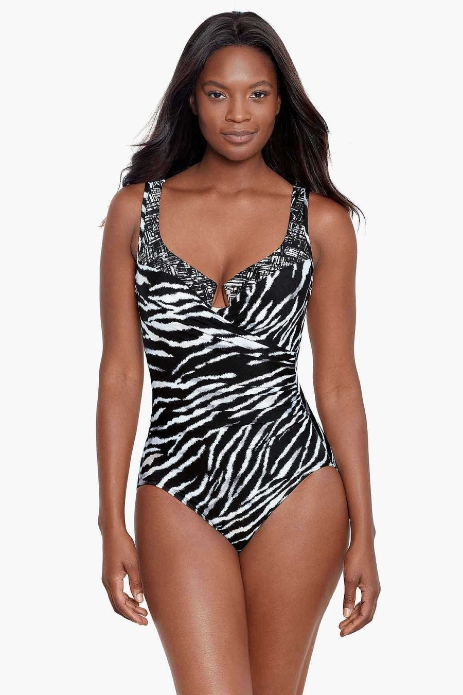 Miraclesuit Tigre Sombre Escape One Piece Swimsuit Black/White Hot