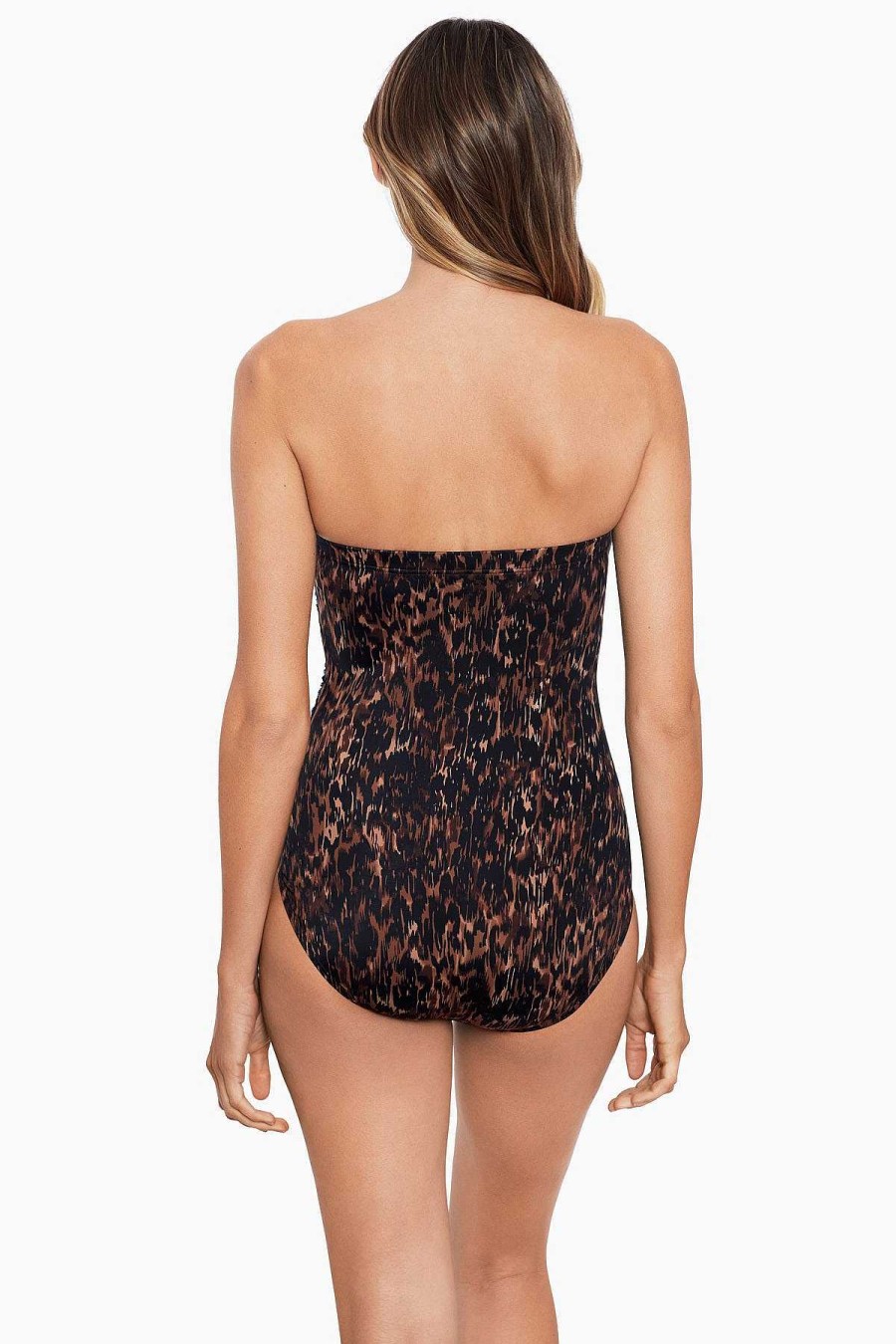 Miraclesuit Untamed Avanti Bandeau Swimsuit Brown/Multi New