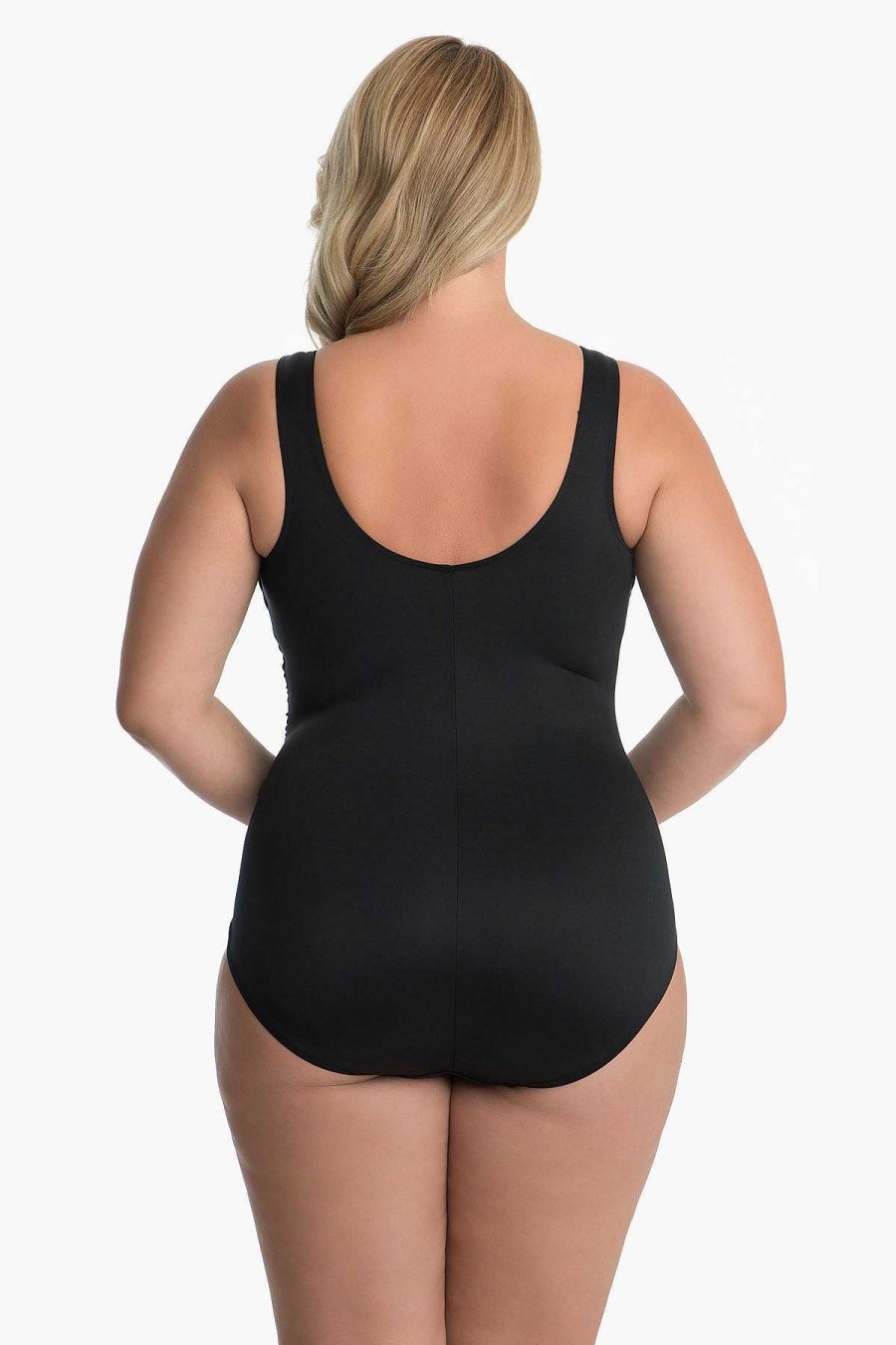 Miraclesuit Plus Size Solid Sideswipe One Piece Swimsuit Black Clearance