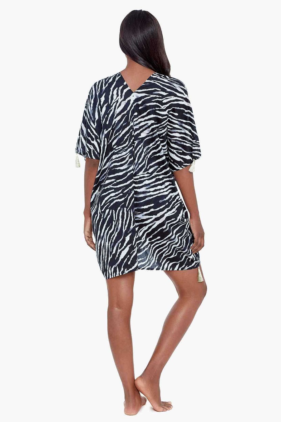 Miraclesuit Tigre Sombre Caftan Swim Cover Up Black/White New