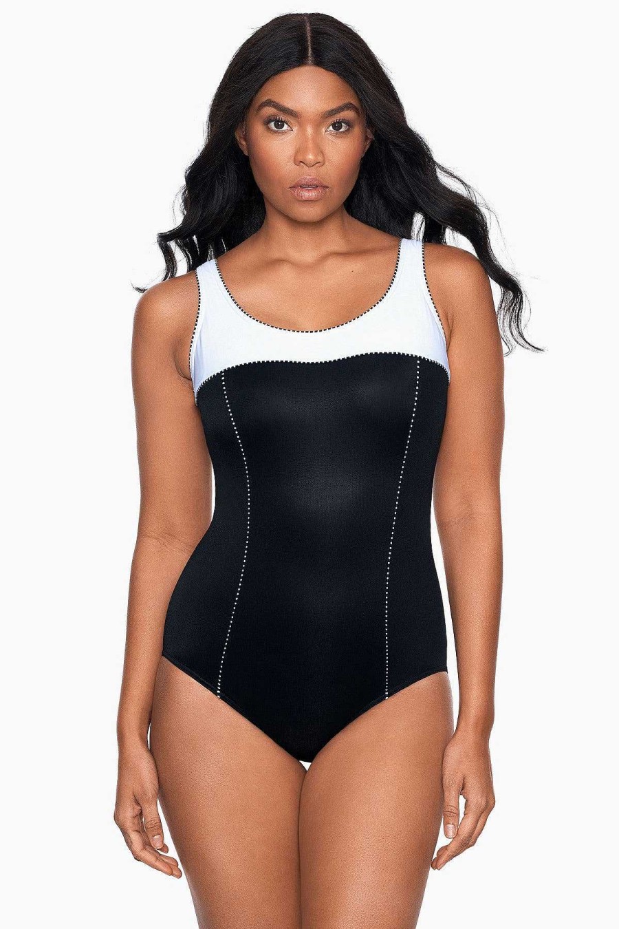 Miraclesuit Colorblock Touche One Piece Swimsuit Black/White Clearance