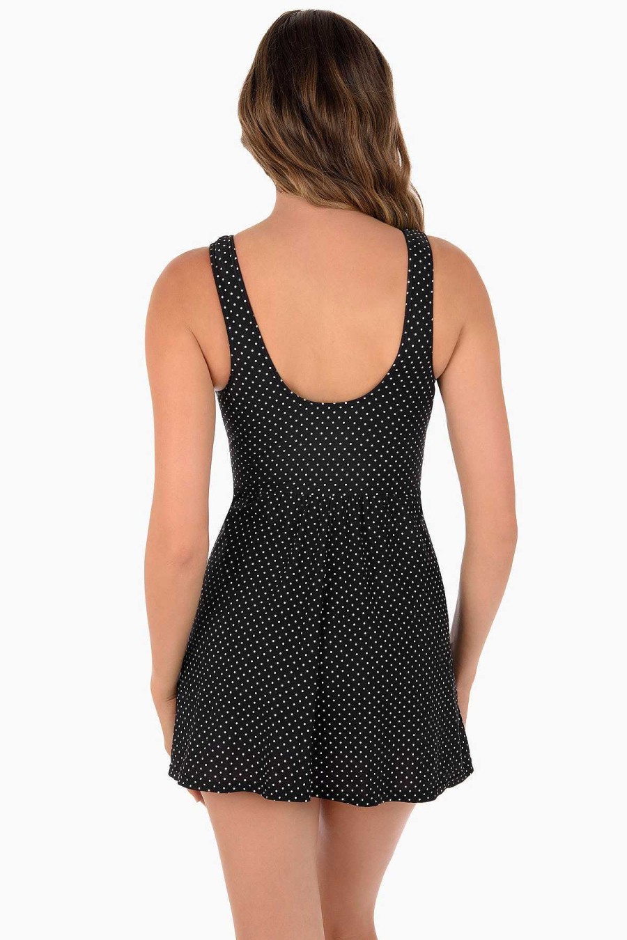 Miraclesuit Pin Point Marais One Piece Swim Dress Dd-Cup Black/White Hot